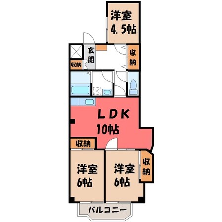 宝積寺駅 徒歩23分 3階の物件間取画像